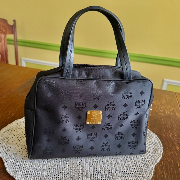 MCM German Made Black Signature Nylon Boston Purse / Hand Bag EUC - Picture 2 of 14